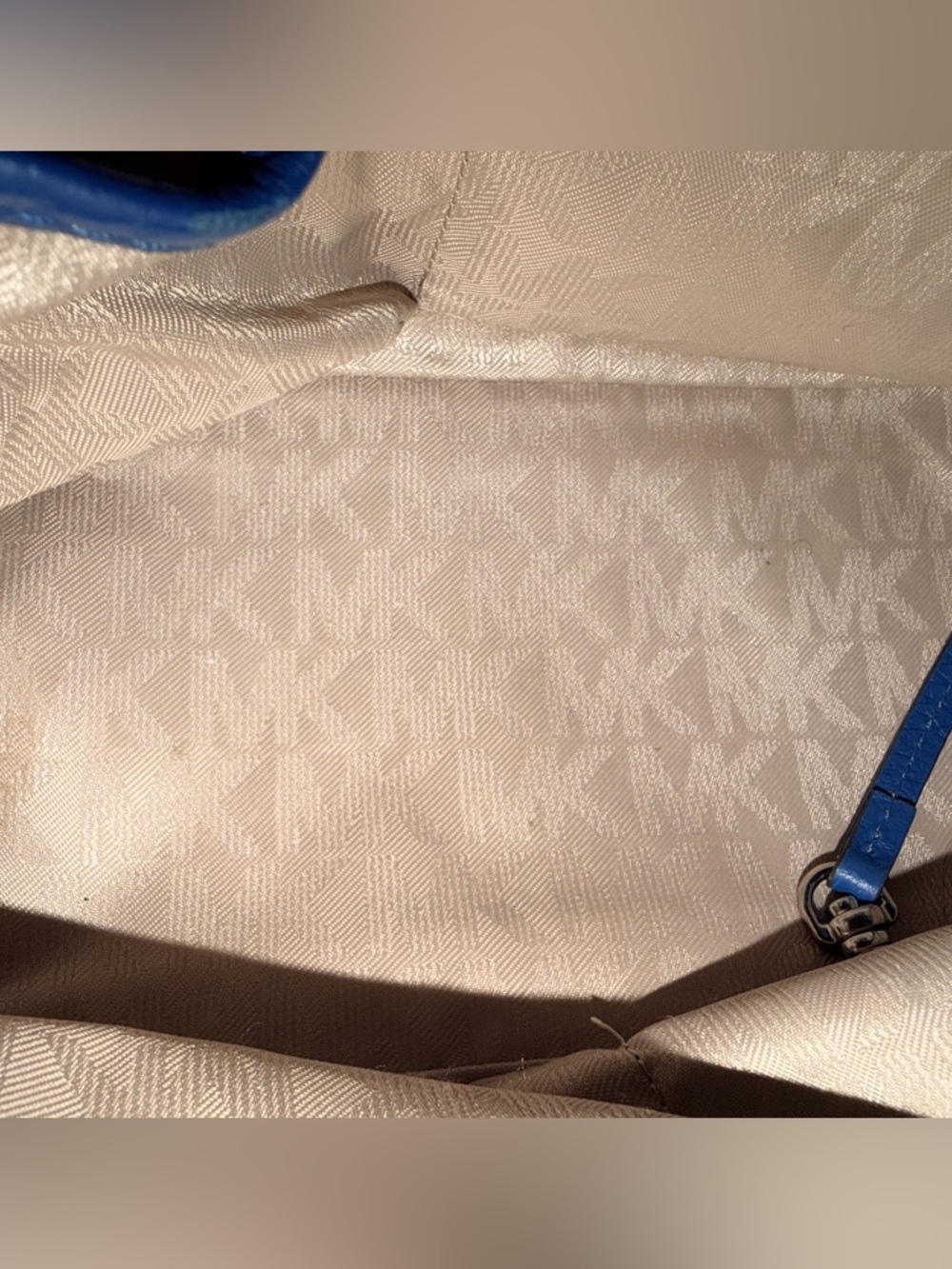 Michael Kors Cobalt Blue Pebbled Leather Satchel Silver Hardware Crossbody Tote - Picture 13 of 14